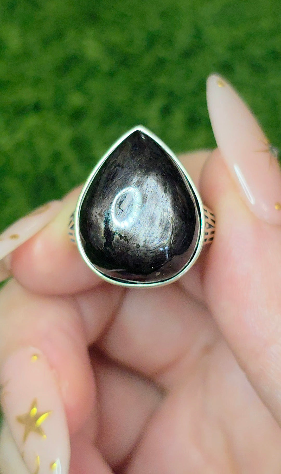 Hypersthene Teardrop Ring