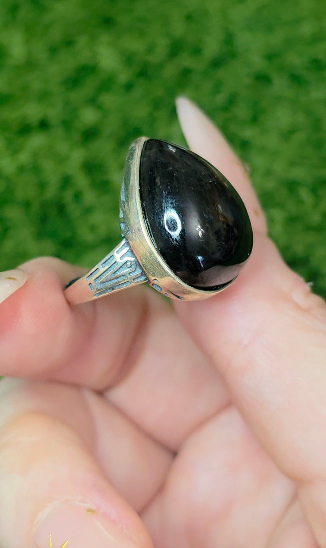 Hypersthene Teardrop Ring