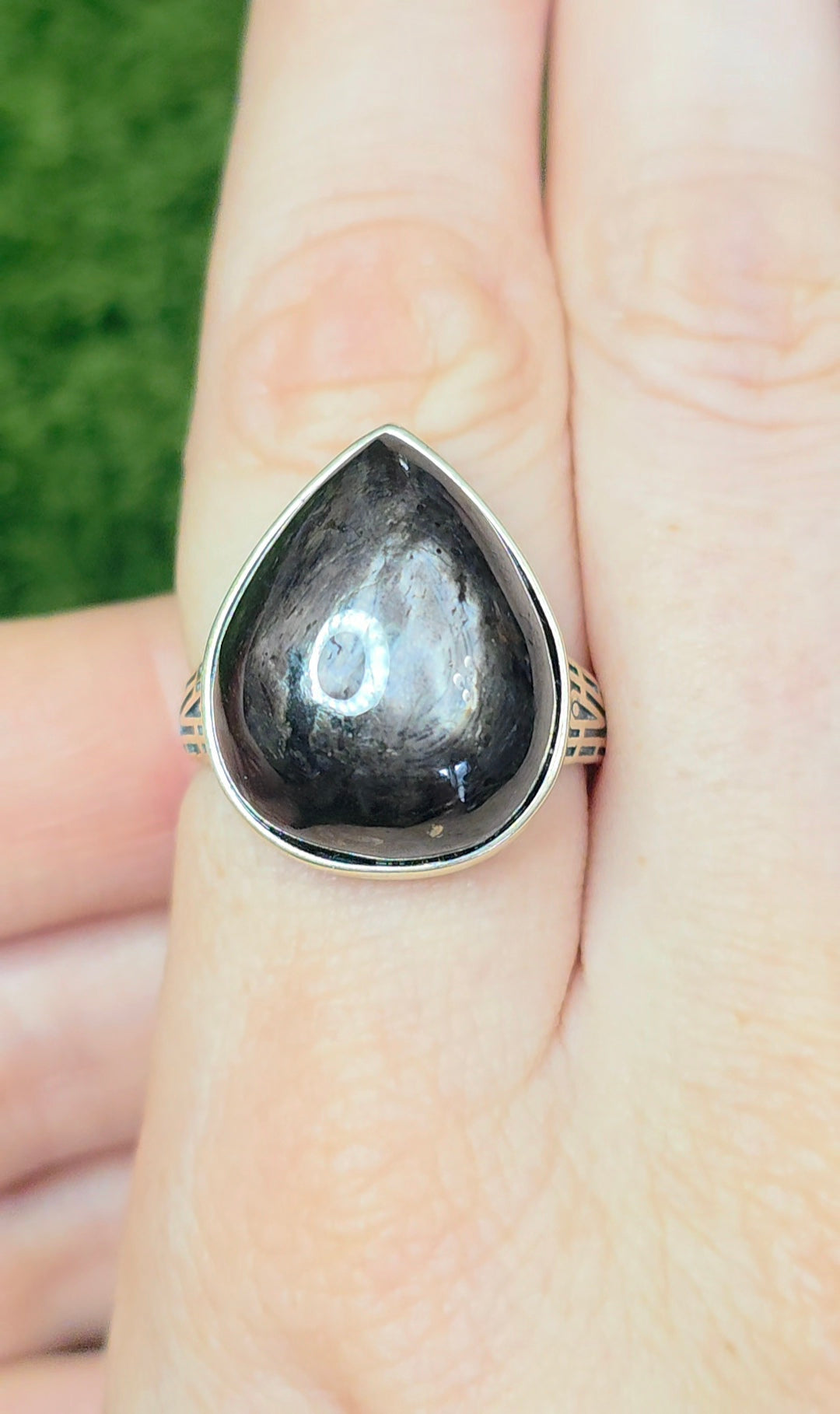 Hypersthene Teardrop Ring