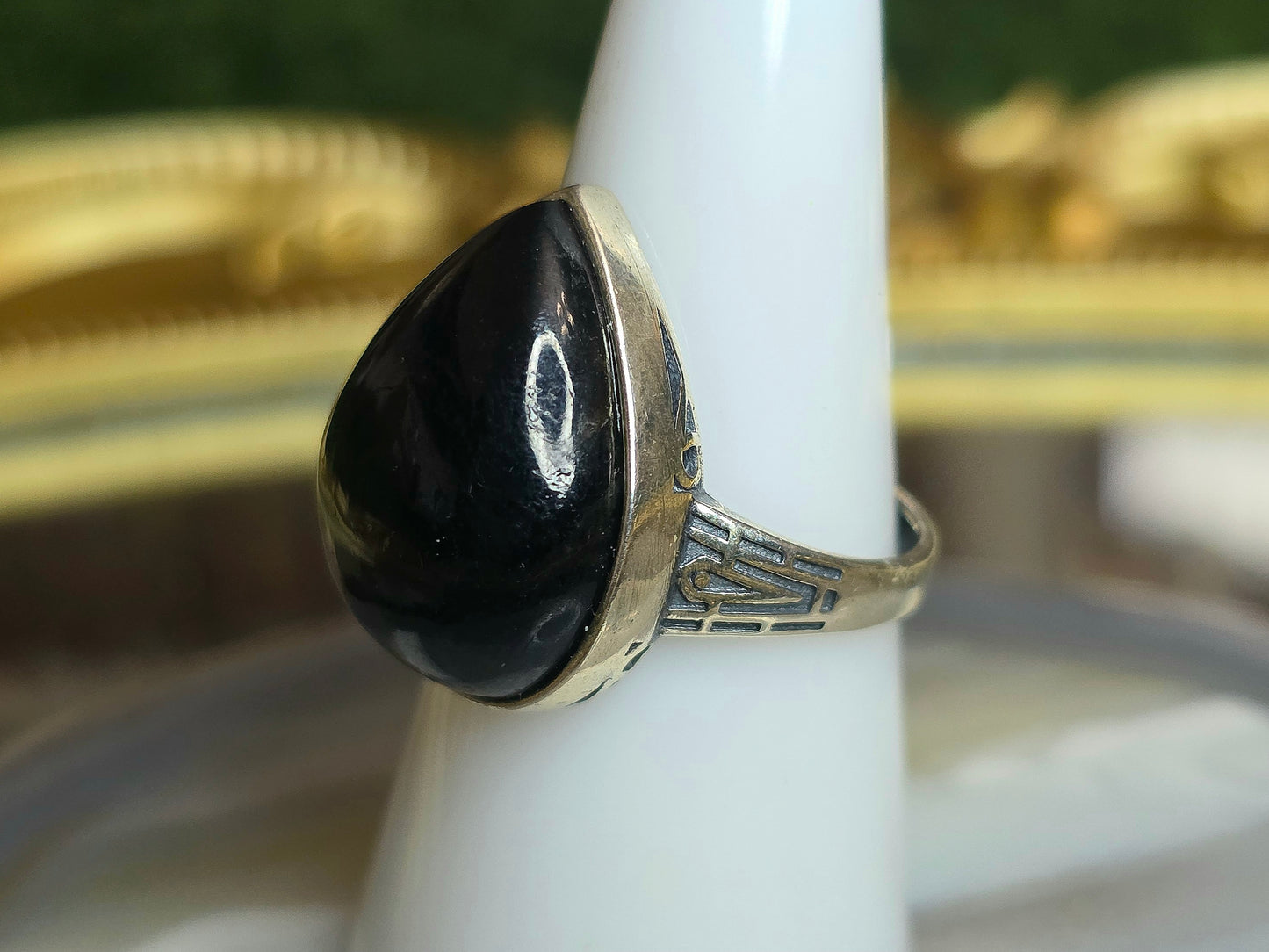Hypersthene Teardrop Ring