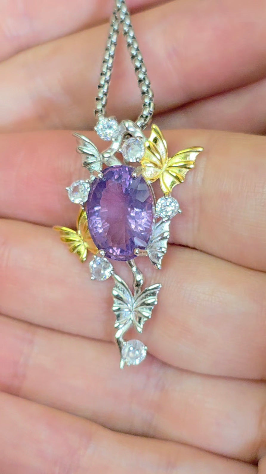 Lavender Moon Quartz Butterfly Pendant