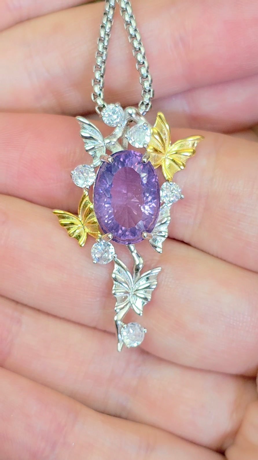 Lavender Moon Quartz Butterfly Pendant