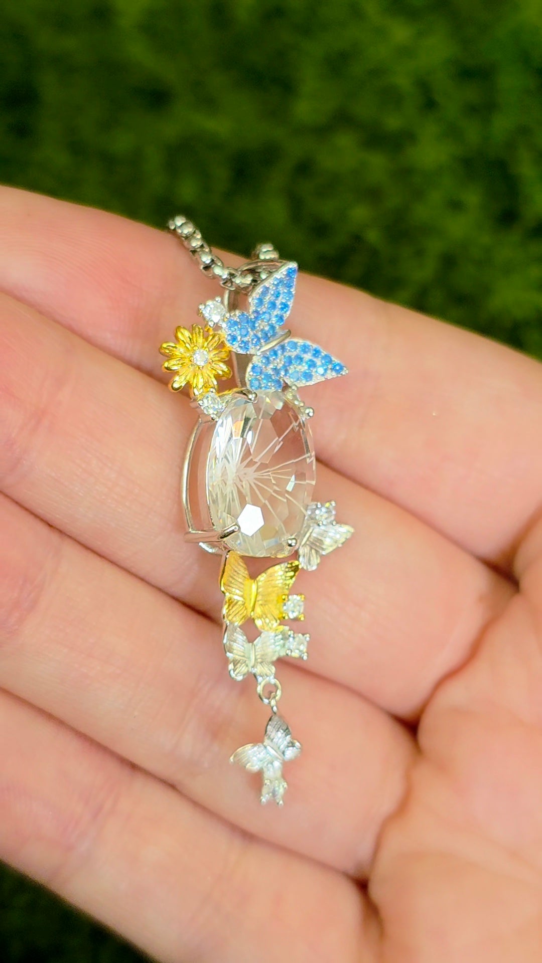 Clear Quartz Butterfly Pendant