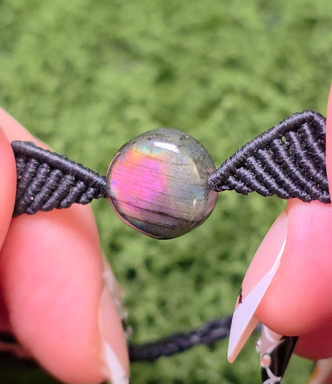 Sunset Labradorite Macrame Adjustable Bracelet B