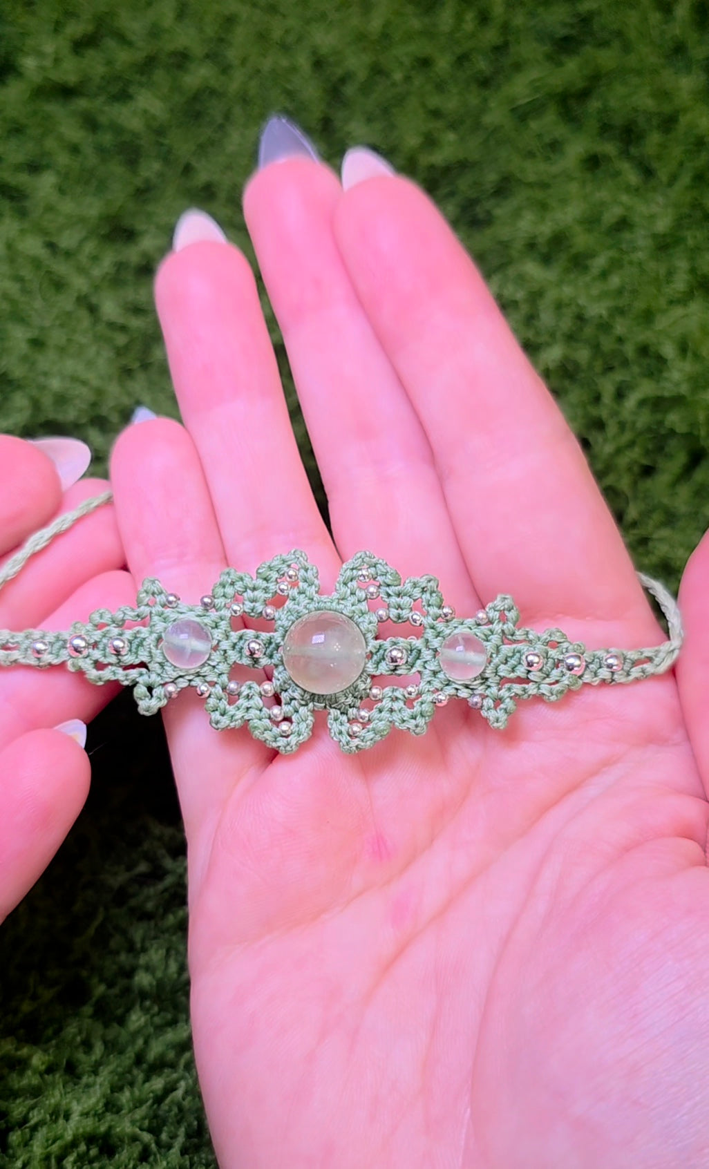 Macrame Prehnite Adjustable Bracelet
