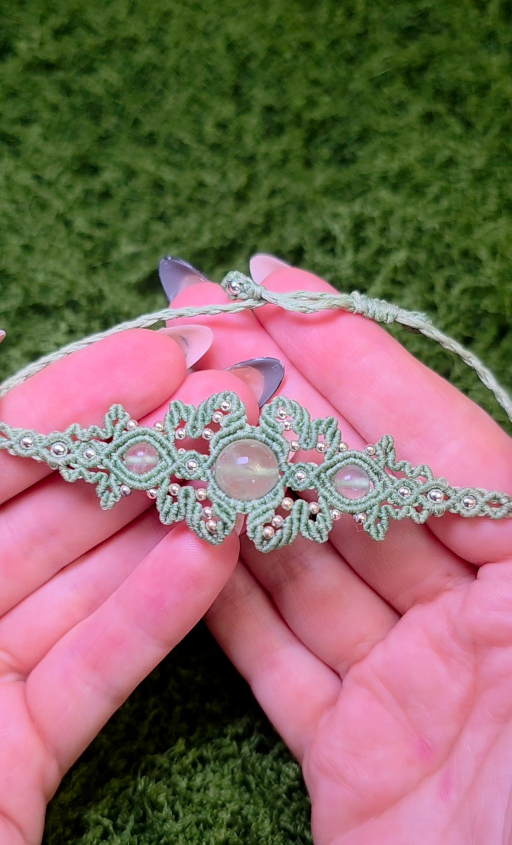 Macrame Prehnite Adjustable Bracelet