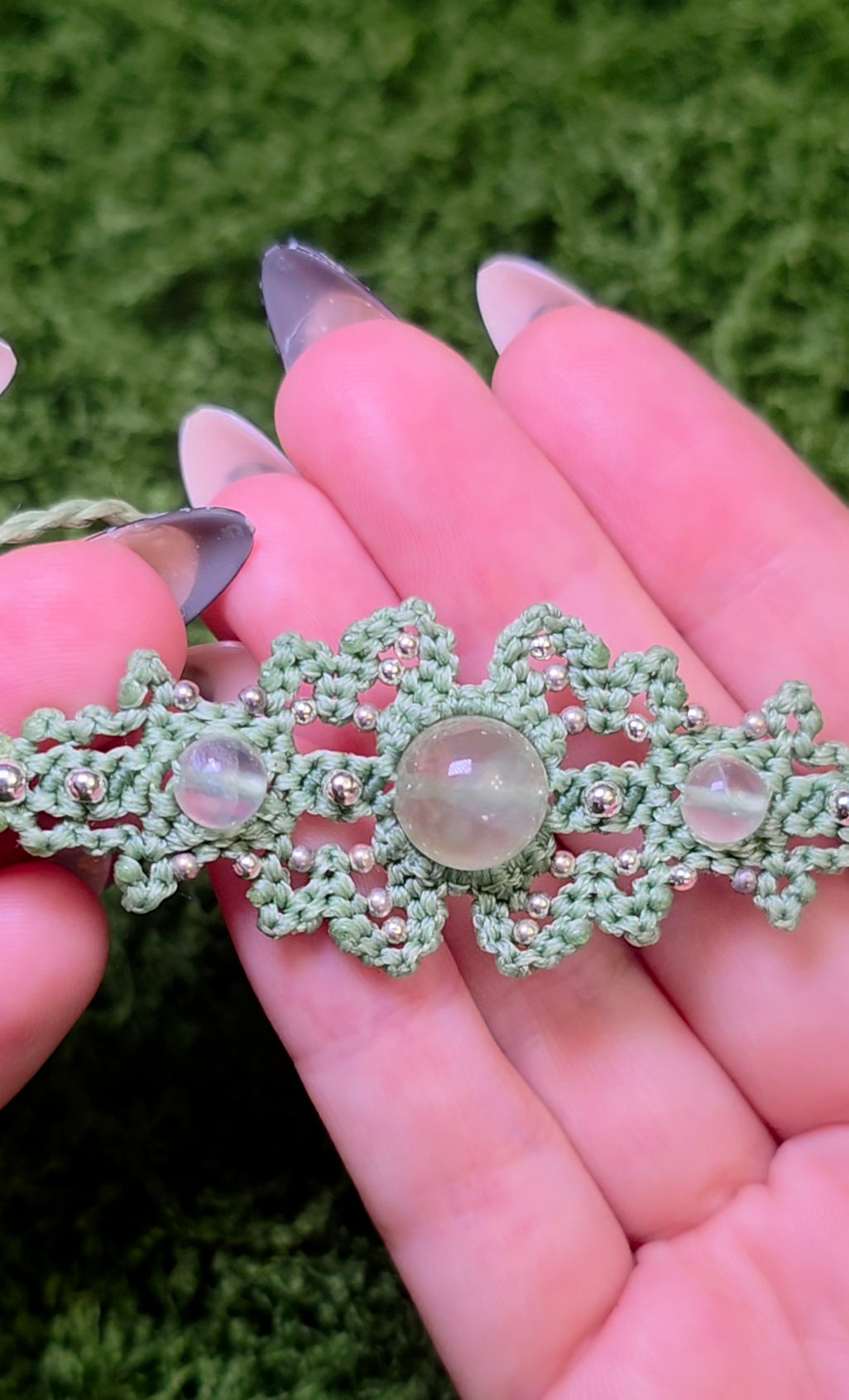 Macrame Prehnite Adjustable Bracelet