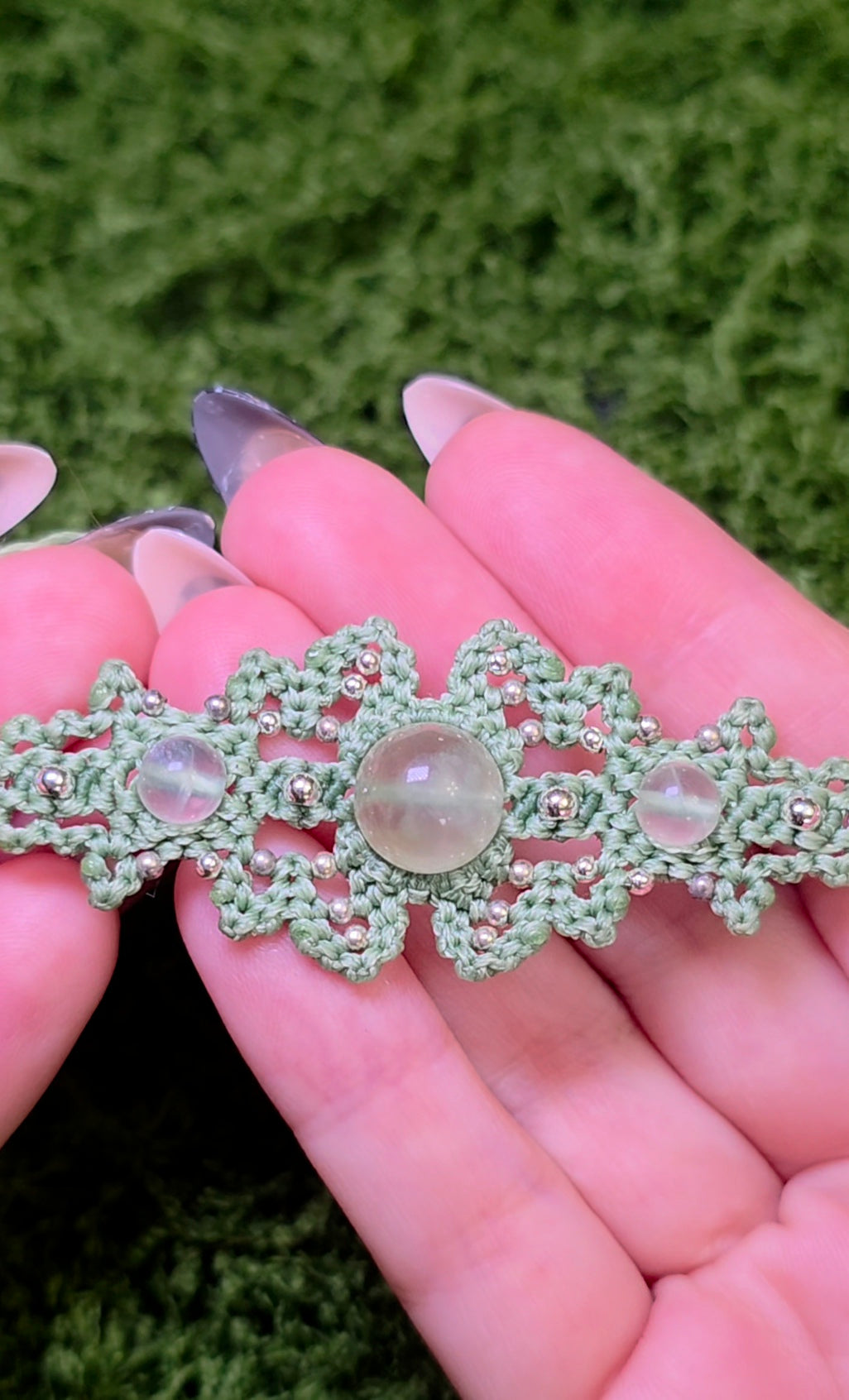 Macrame Prehnite Adjustable Bracelet