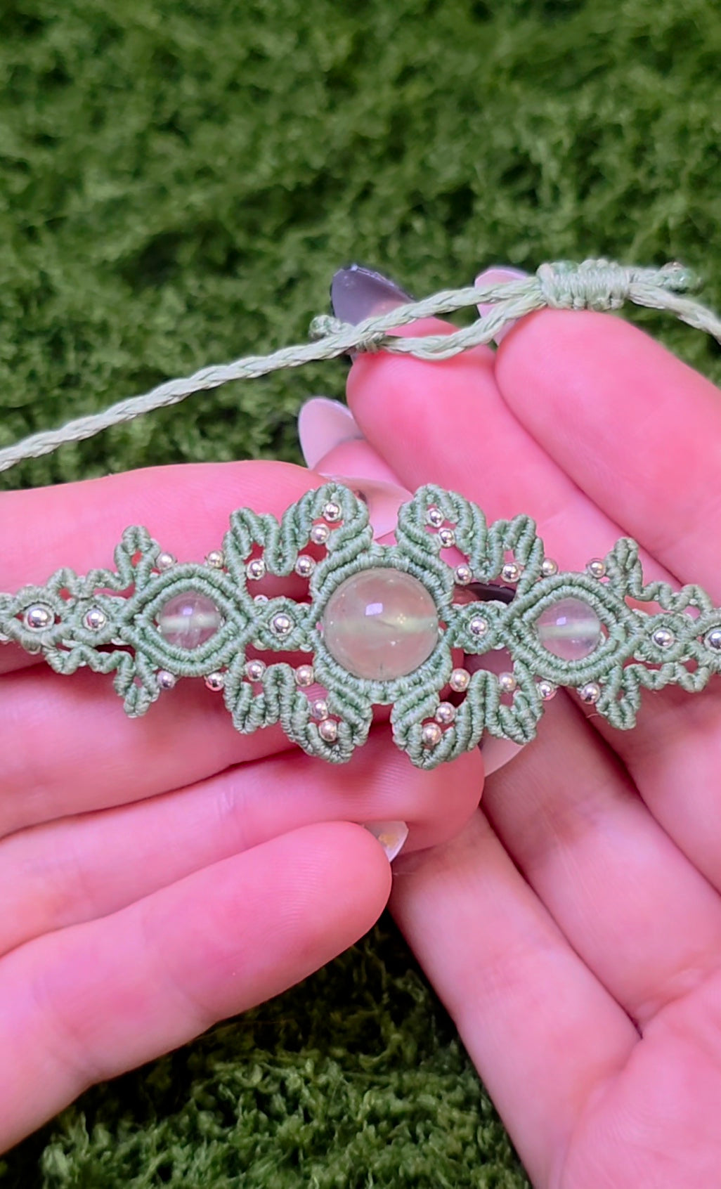 Macrame Prehnite Adjustable Bracelet