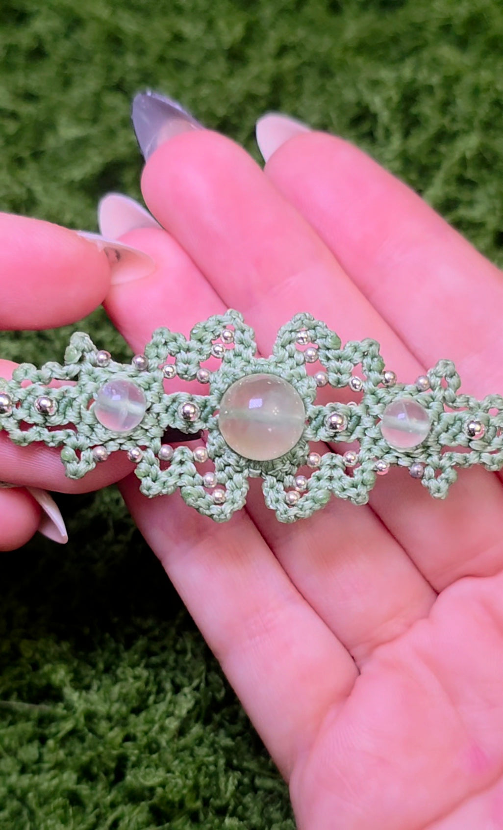 Macrame Prehnite Adjustable Bracelet