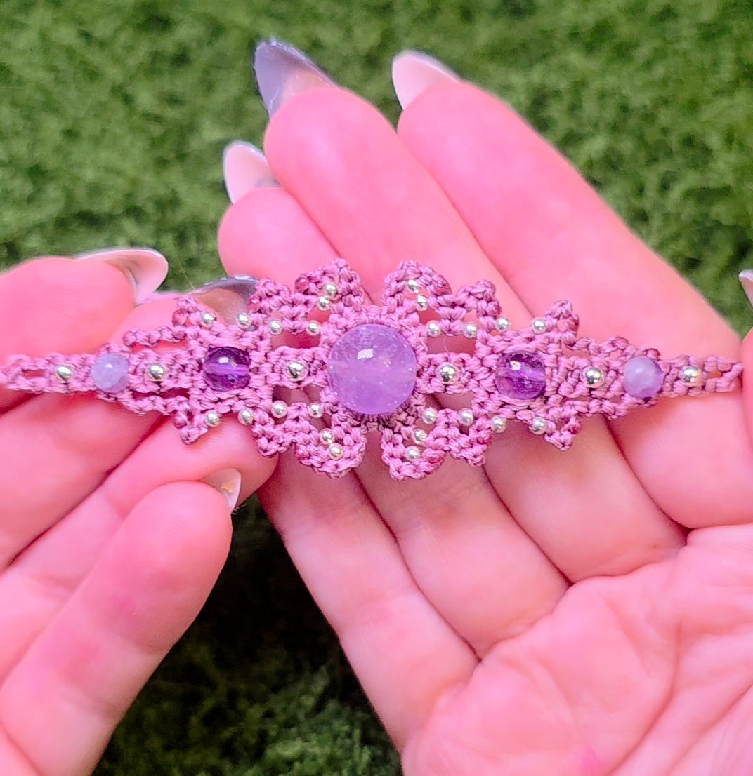 Macrame Amethyst Adjustable Bracelet