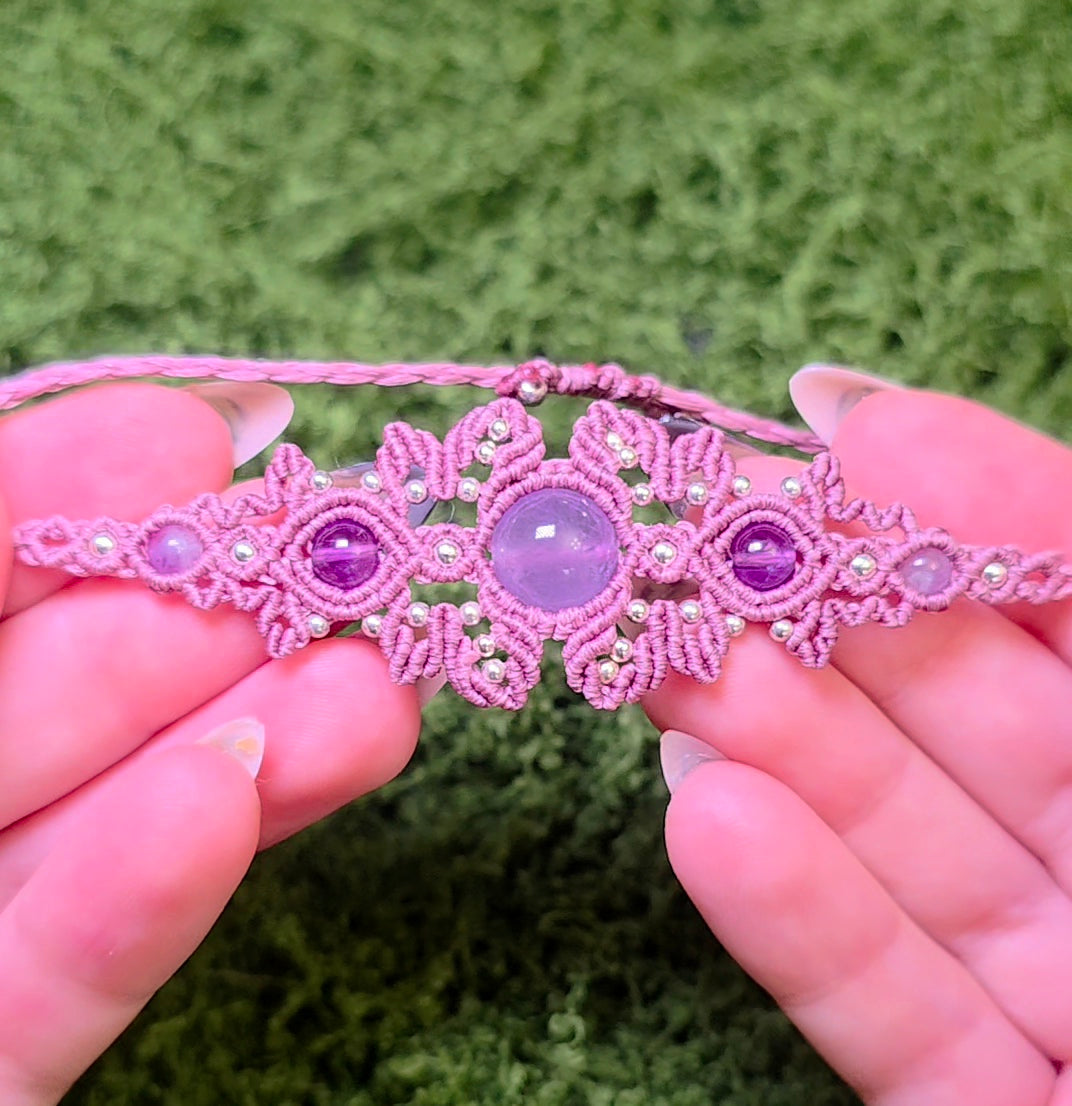 Macrame Amethyst Adjustable Bracelet