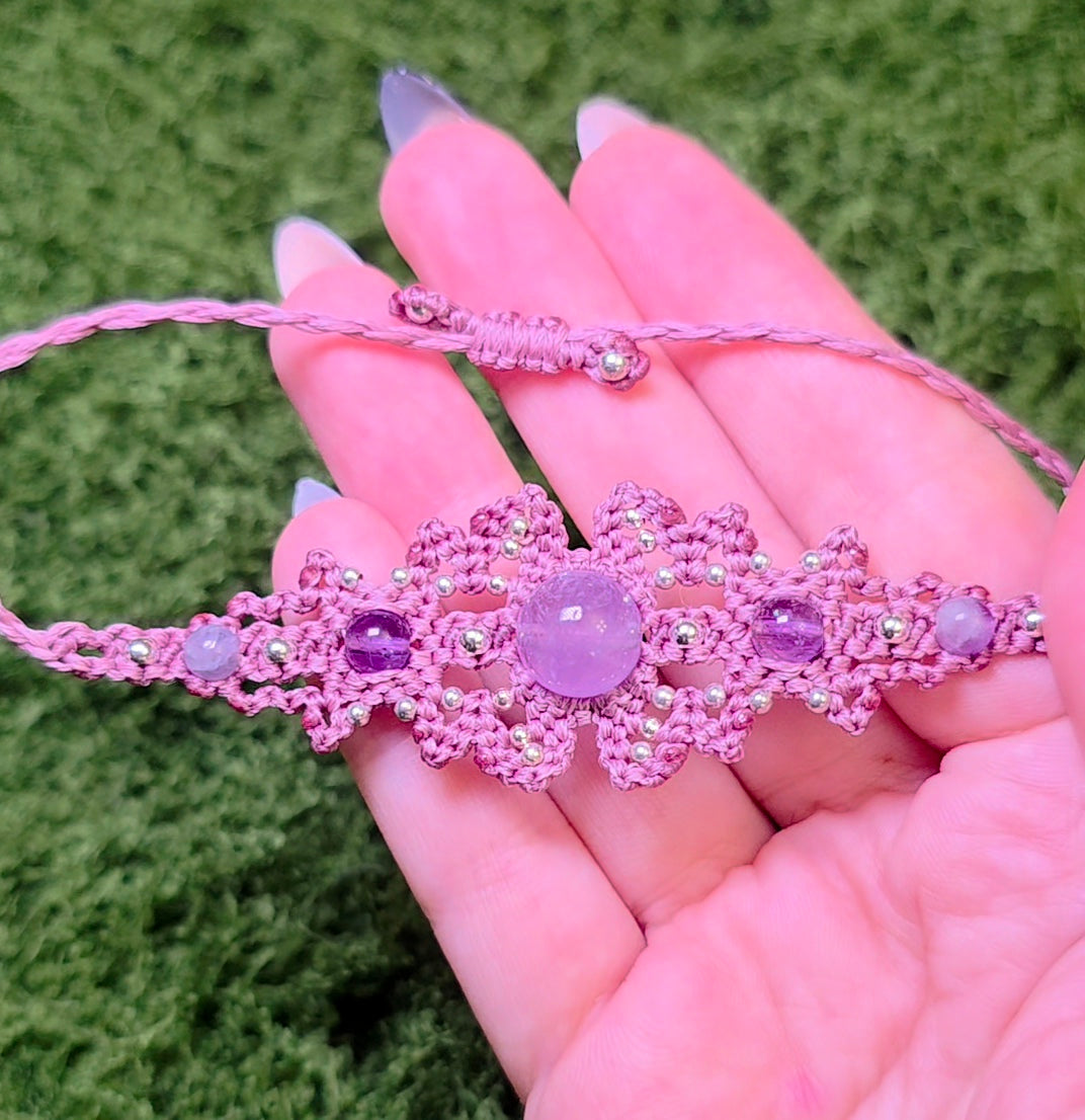 Macrame Amethyst Adjustable Bracelet