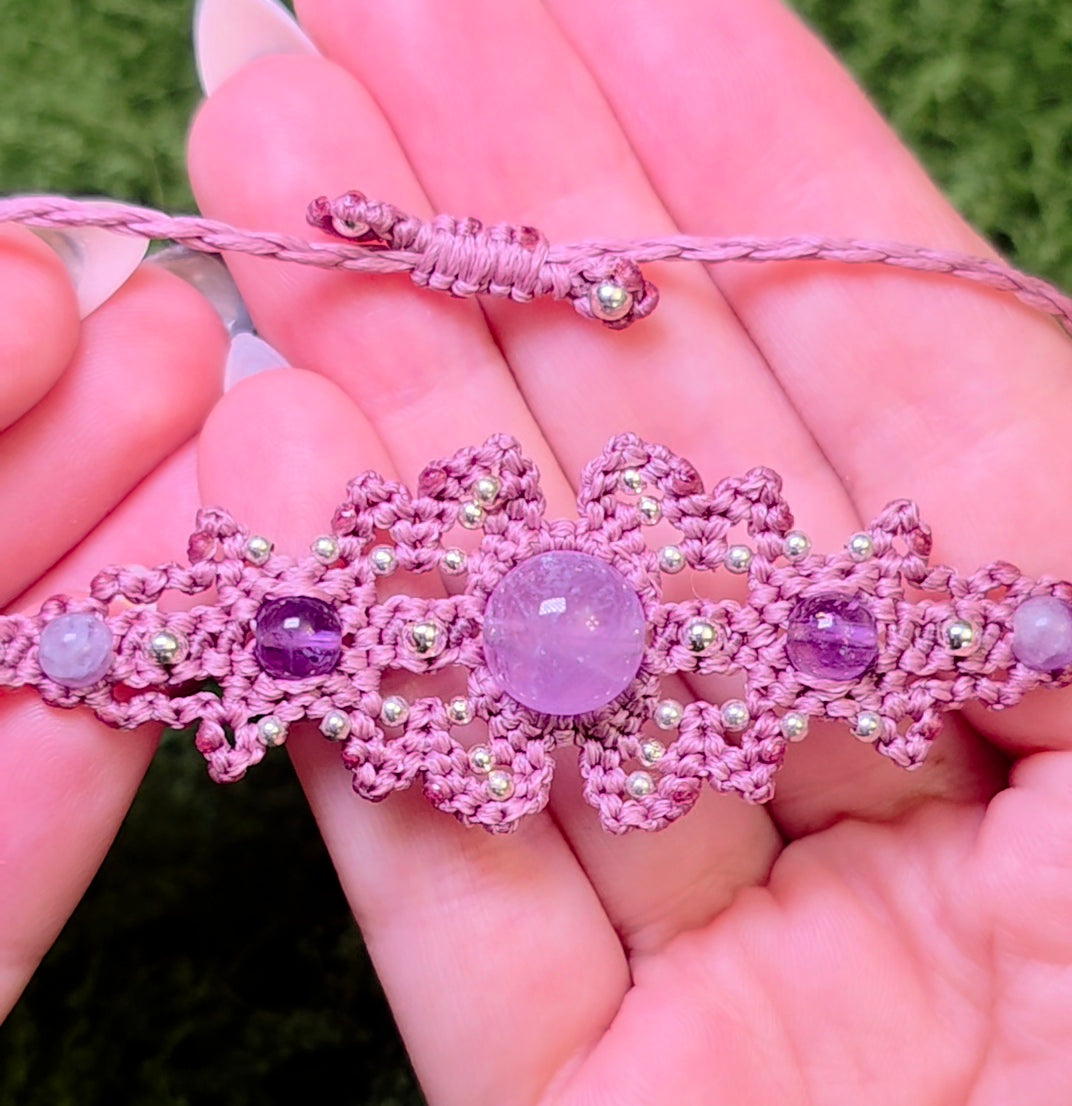 Macrame Amethyst Adjustable Bracelet