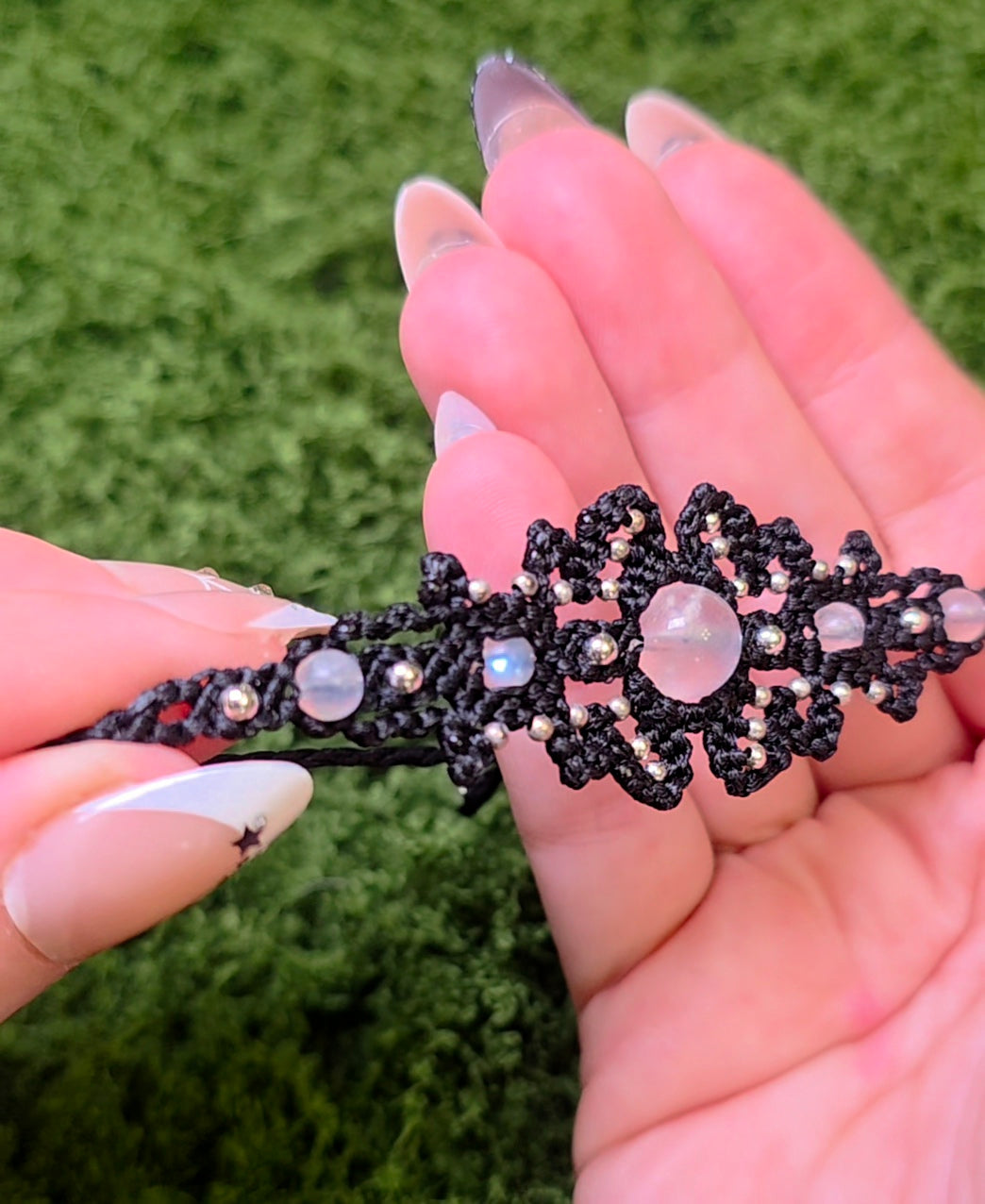 Macrame Rainbow Moonstone Adjustable Bracelet