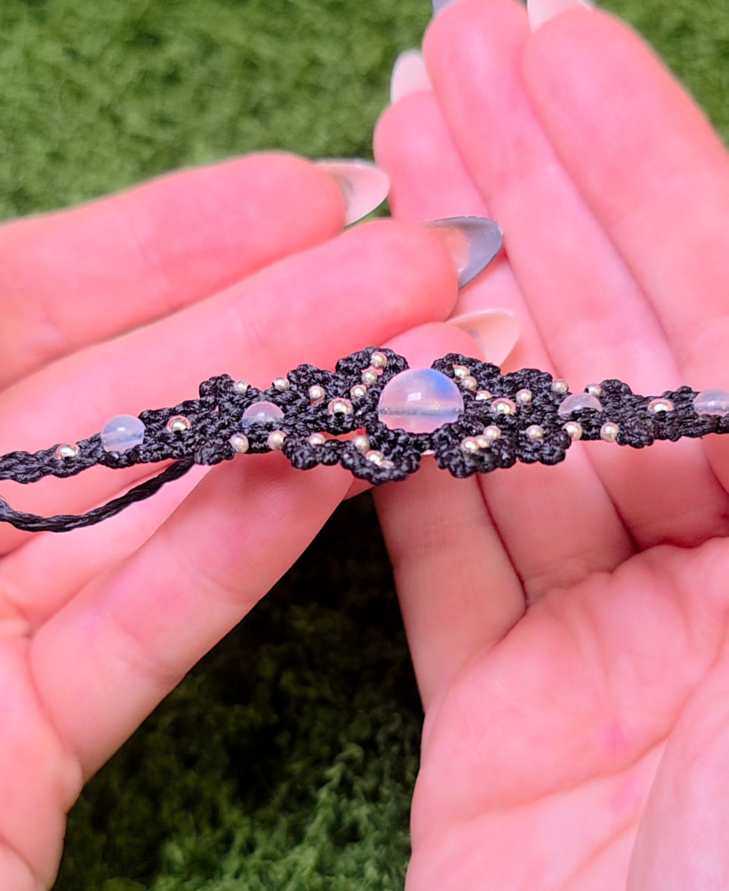 Macrame Rainbow Moonstone Adjustable Bracelet