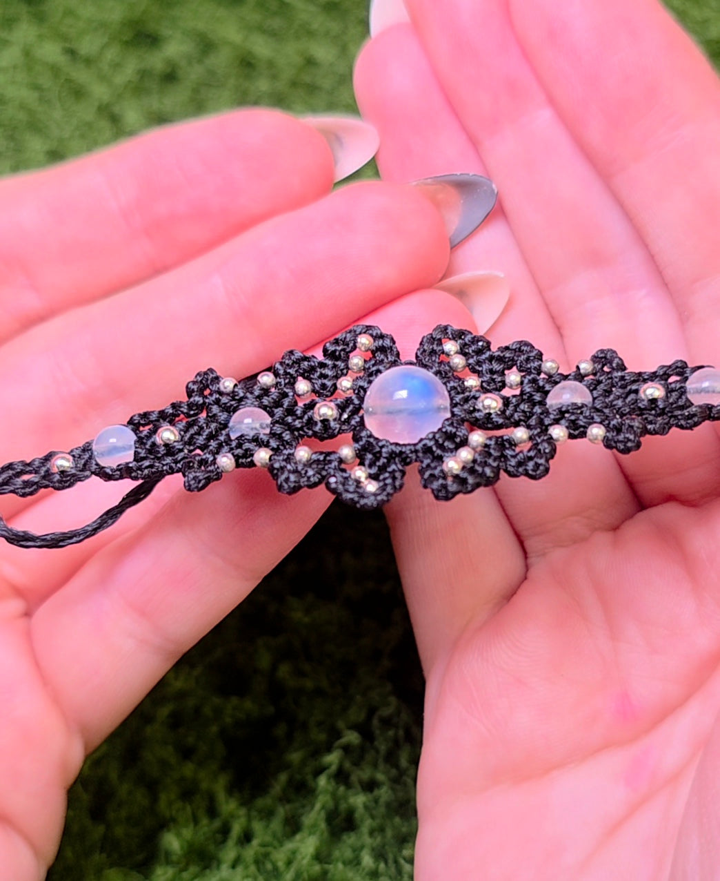 Macrame Rainbow Moonstone Adjustable Bracelet