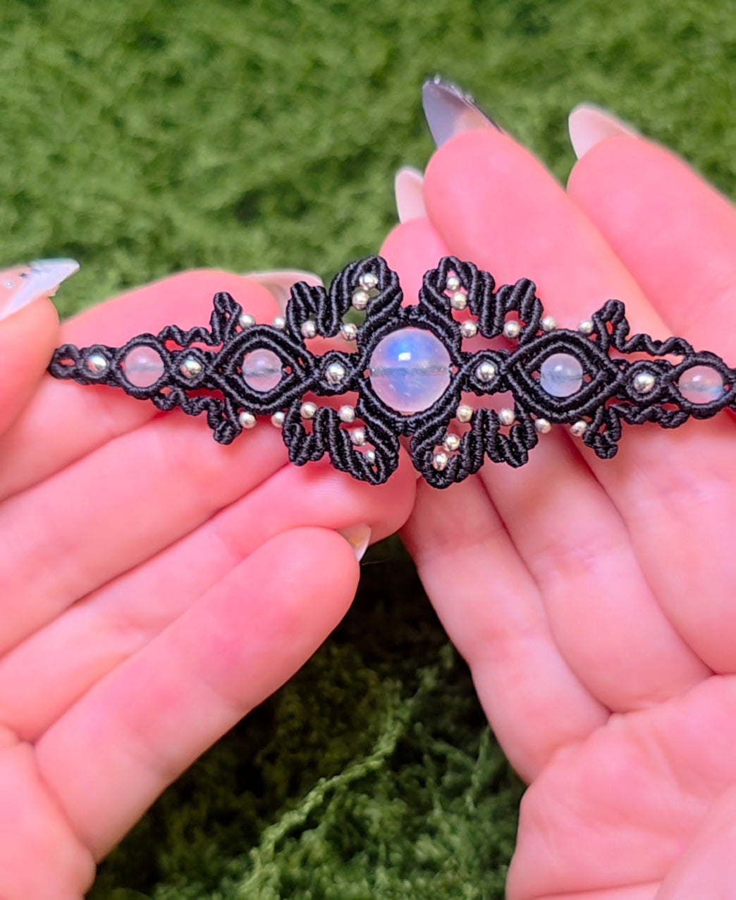 Macrame Rainbow Moonstone Adjustable Bracelet