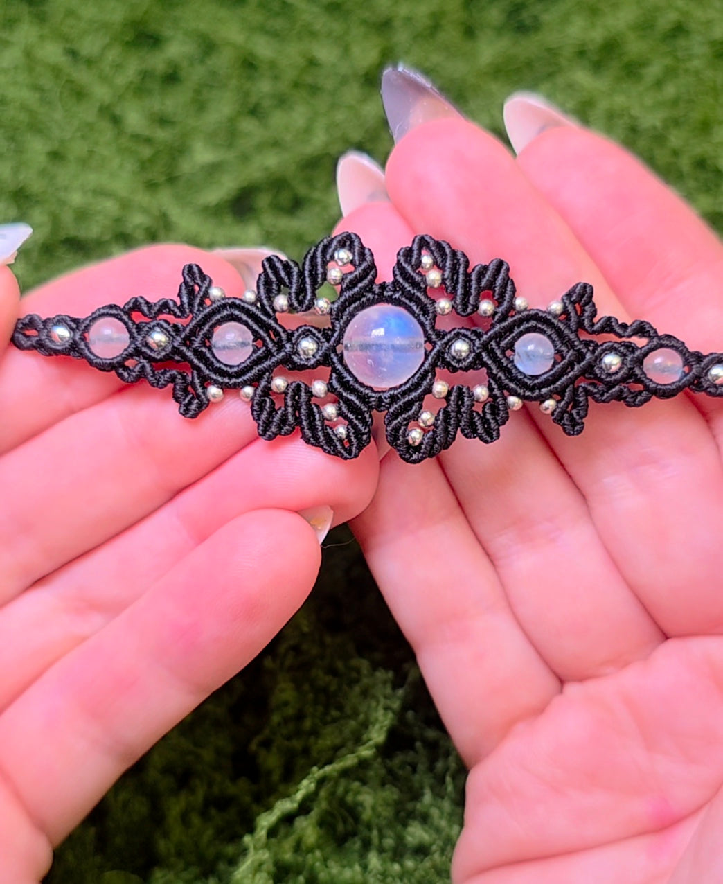Macrame Rainbow Moonstone Adjustable Bracelet