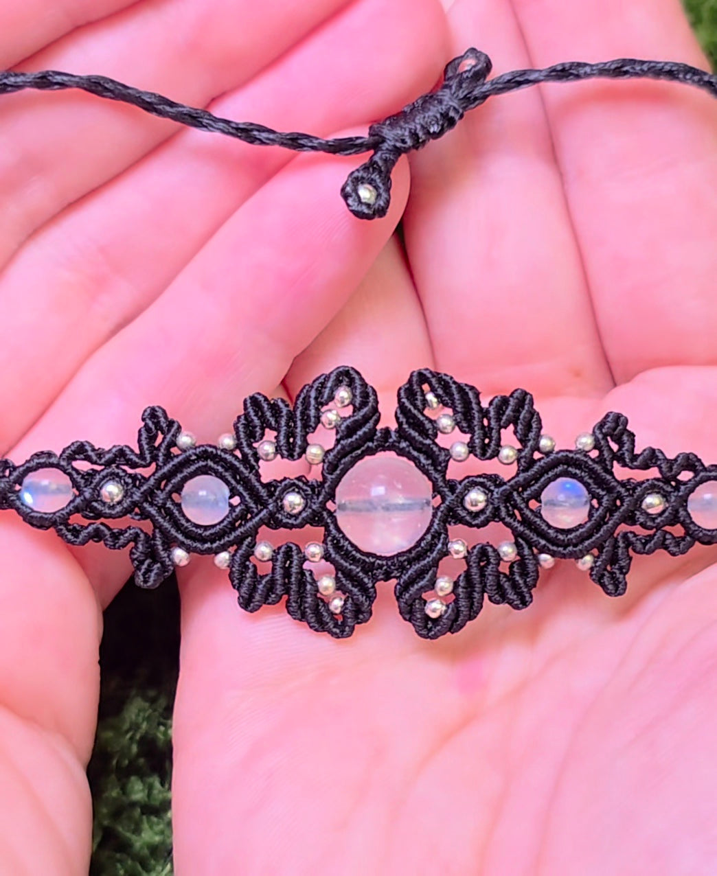 Macrame Rainbow Moonstone Adjustable Bracelet