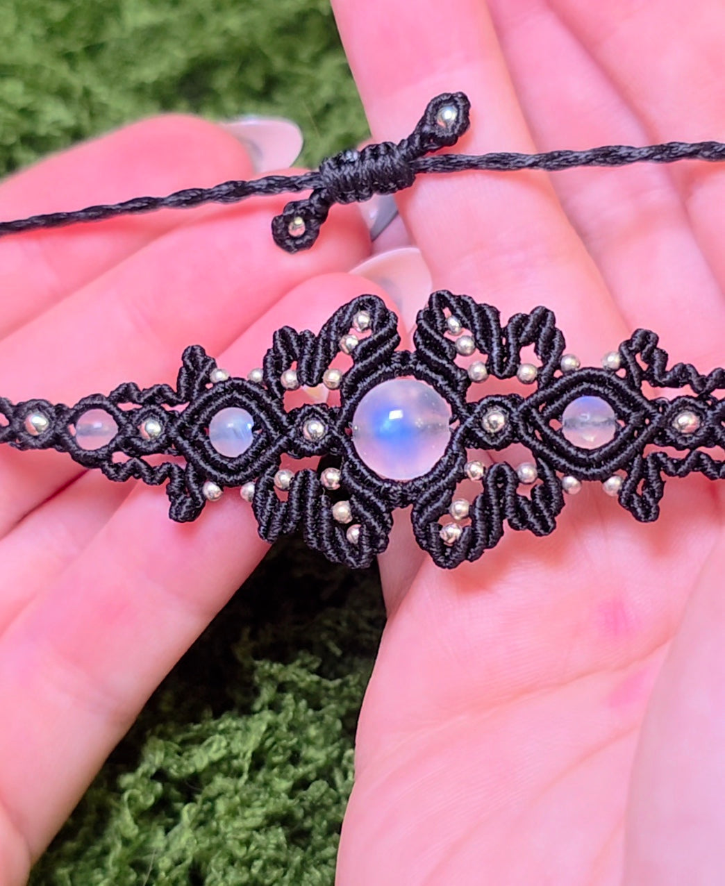 Macrame Rainbow Moonstone Adjustable Bracelet