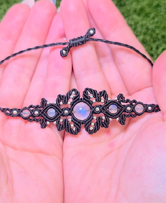 Rainbow Moonstone Macrame Bracelet - Adjustable