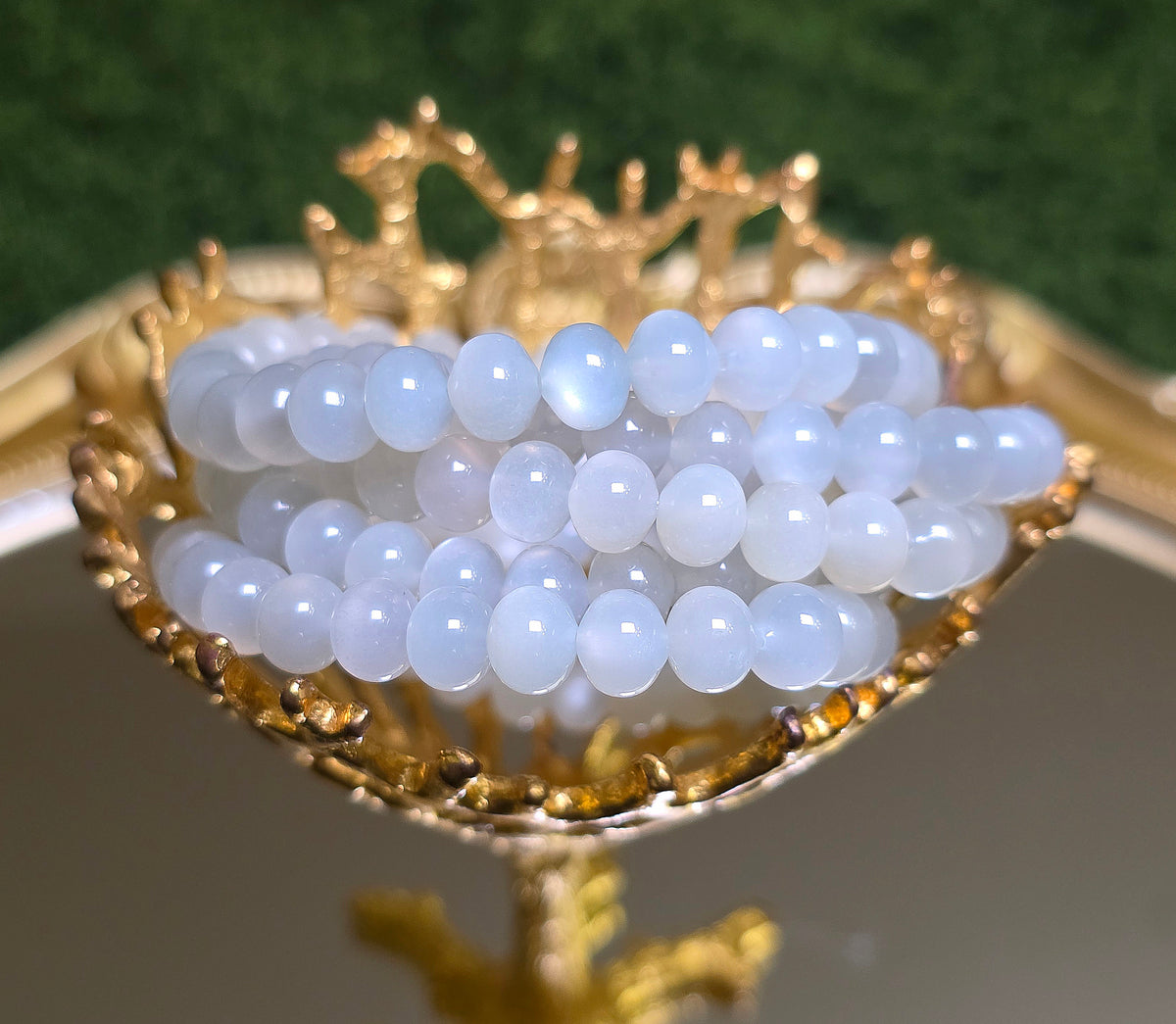 Green Moonstone Stretch Bracelet - 8x7mm