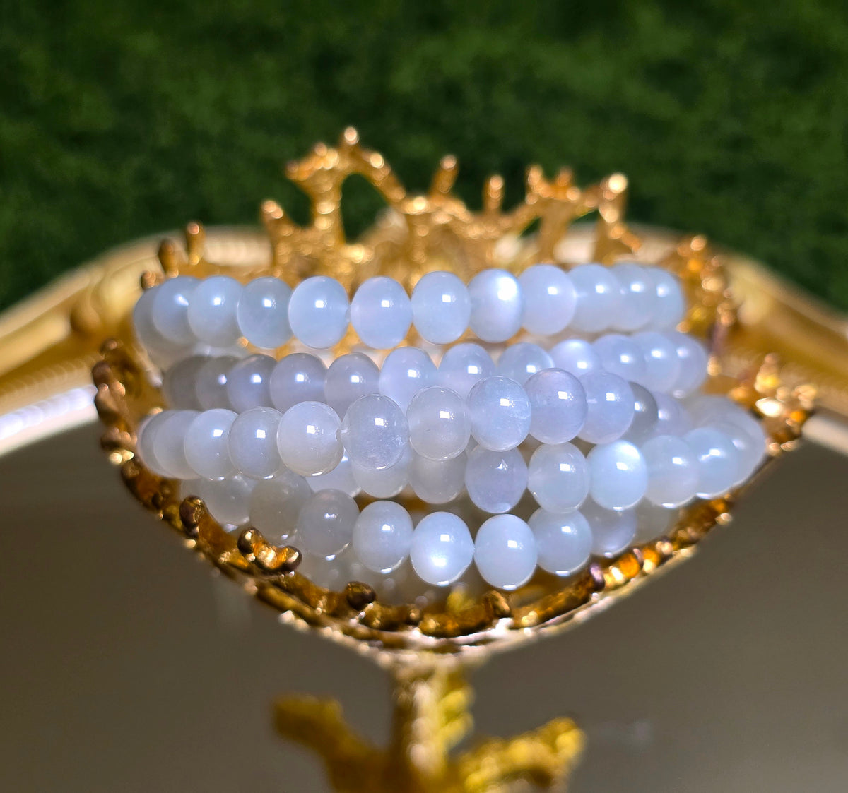 Green Moonstone Stretch Bracelet - 8x7mm