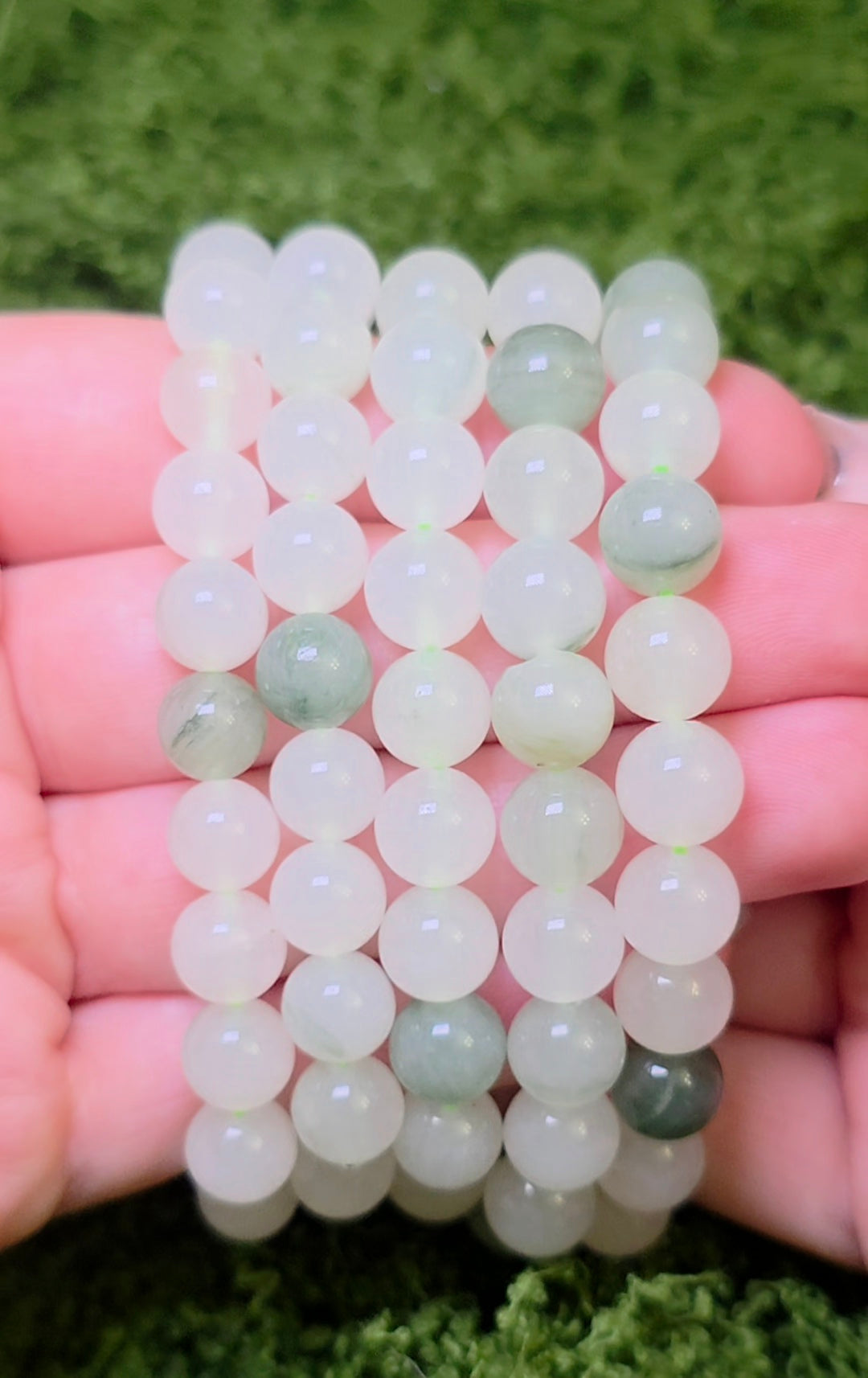 Green and White Jade Stretch Bracelet - 8mm