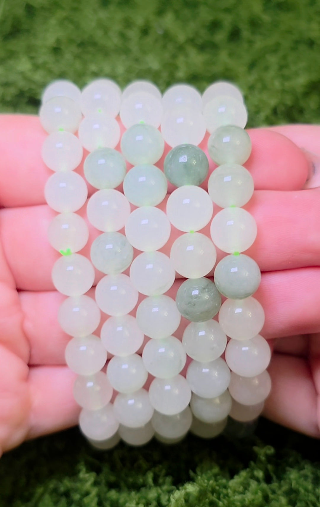 Green and White Jade Stretch Bracelet - 8mm