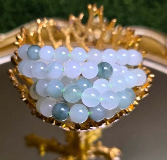 Green and White Jade Stretch Bracelet - 8mm