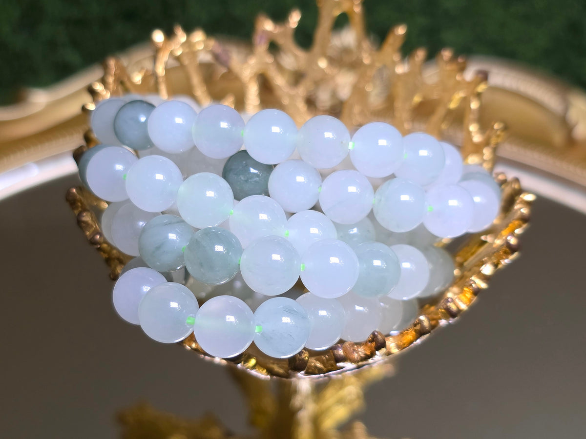 Green and White Jade Stretch Bracelet - 8mm