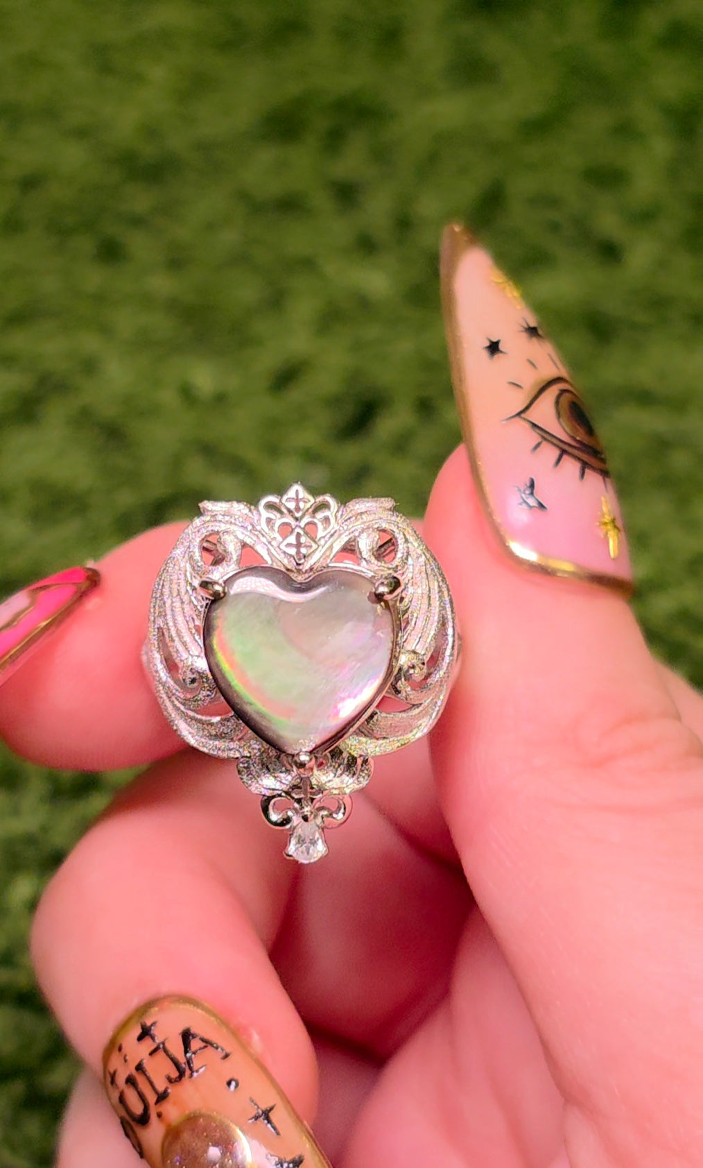 Iridescent Shell Heart Ring