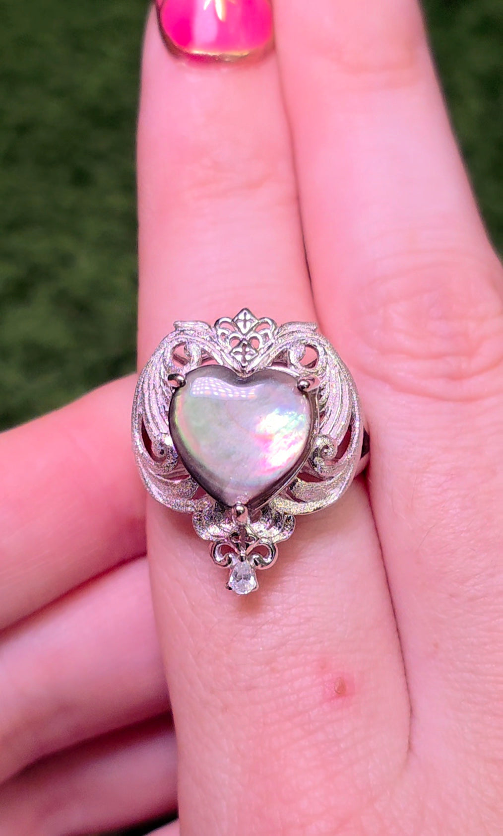 Iridescent Shell Heart Ring