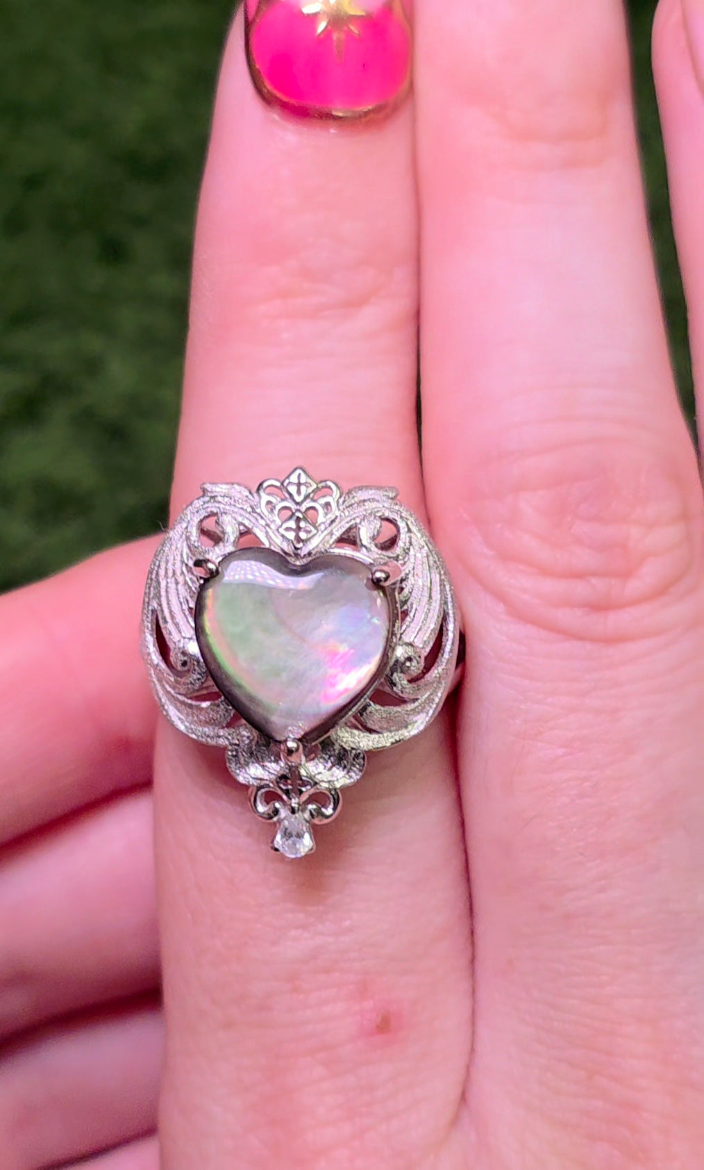 Iridescent Shell Heart Ring
