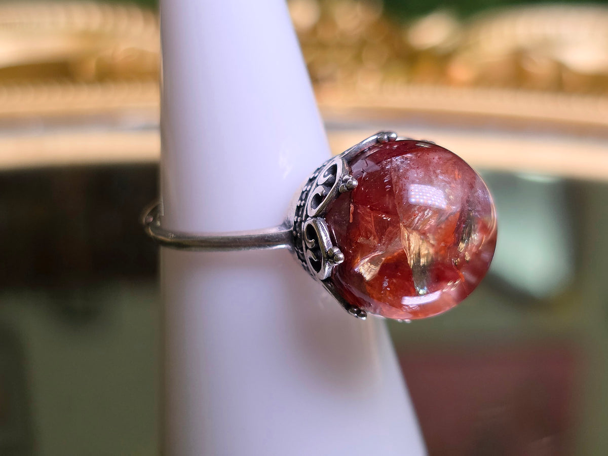 Fire Quartz Sphere Ring 15mm