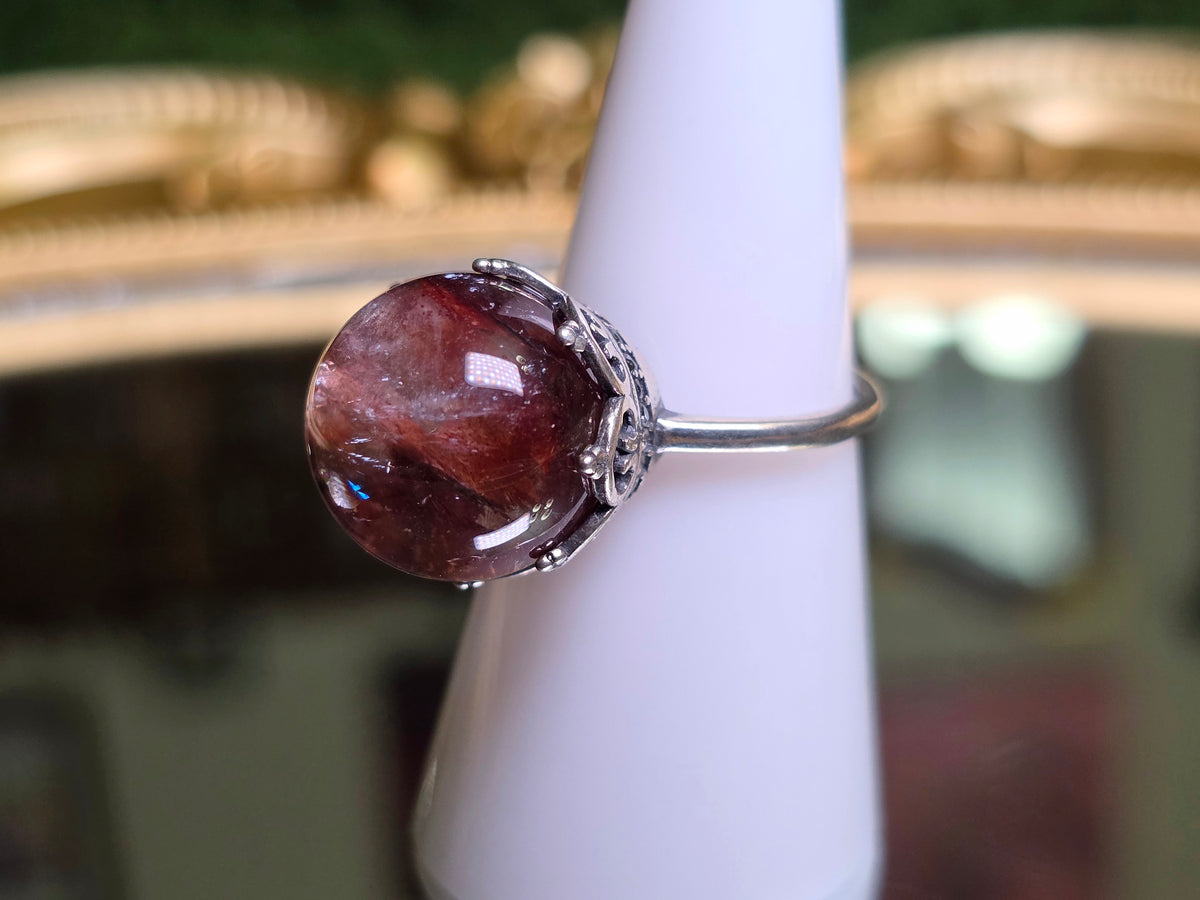 Fire Quartz Sphere Ring 15mm