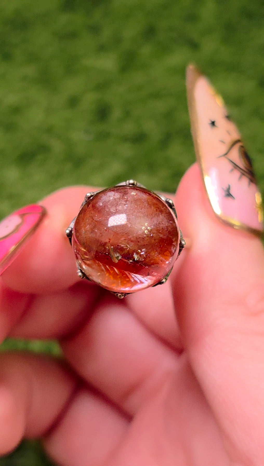 Fire Quartz Sphere Ring 15mm