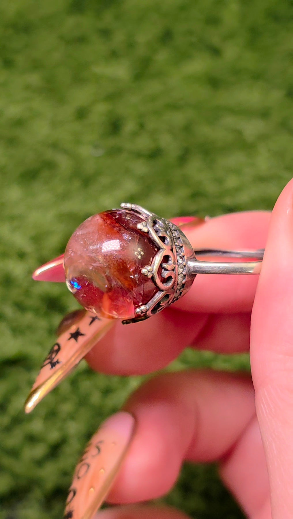 Fire Quartz Sphere Ring 15mm