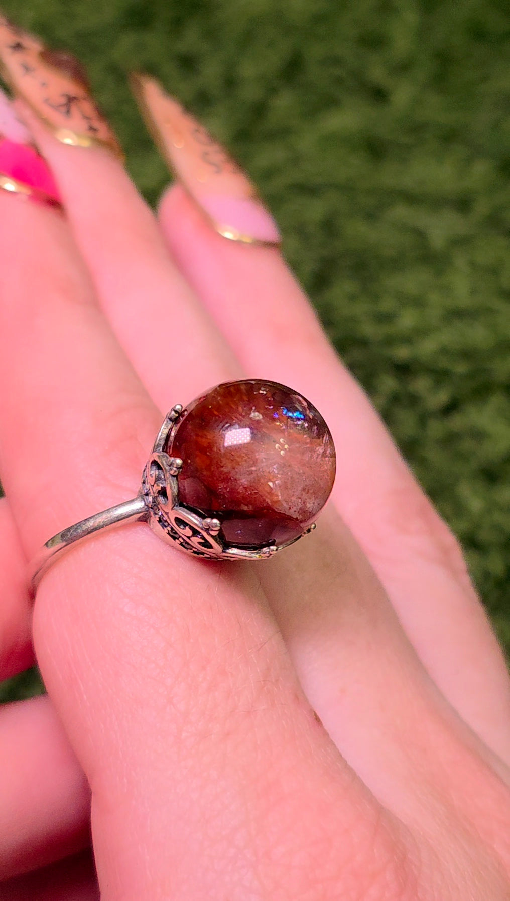Fire Quartz Sphere Ring 15mm