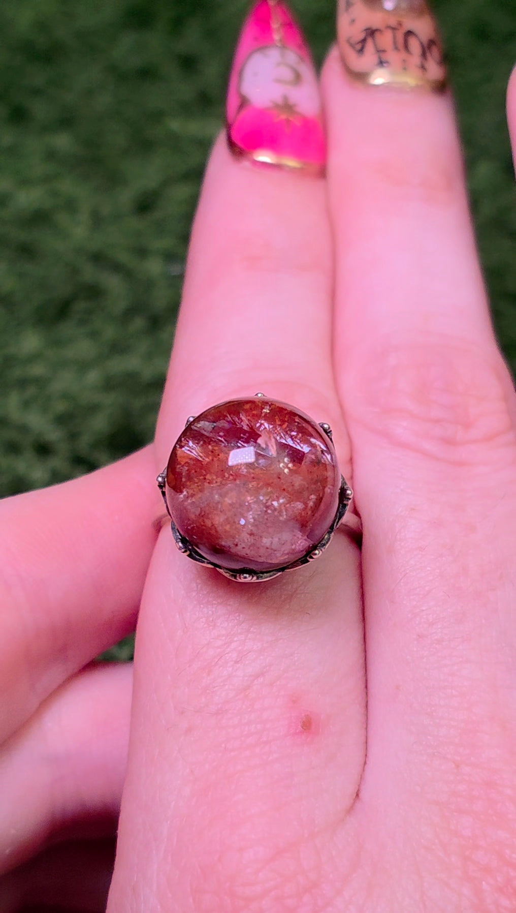 Fire Quartz Sphere Ring 15mm