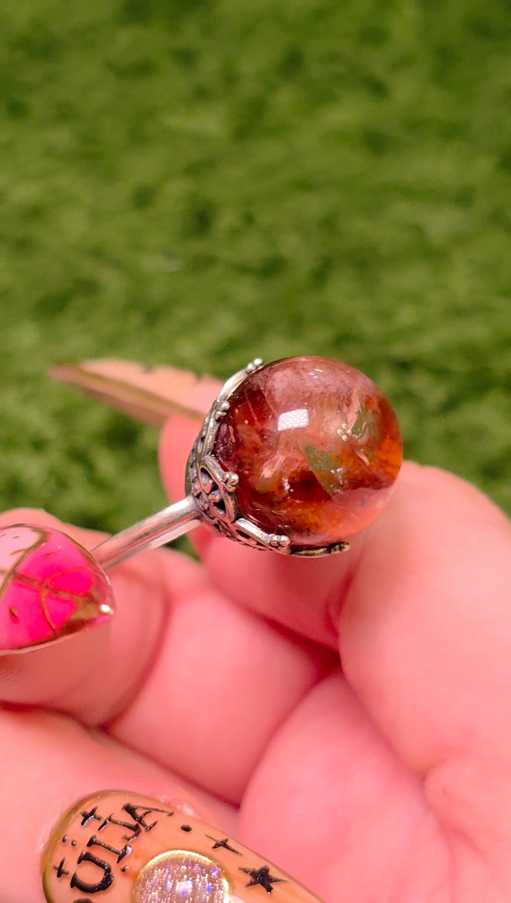 Fire Quartz Sphere Ring 15mm