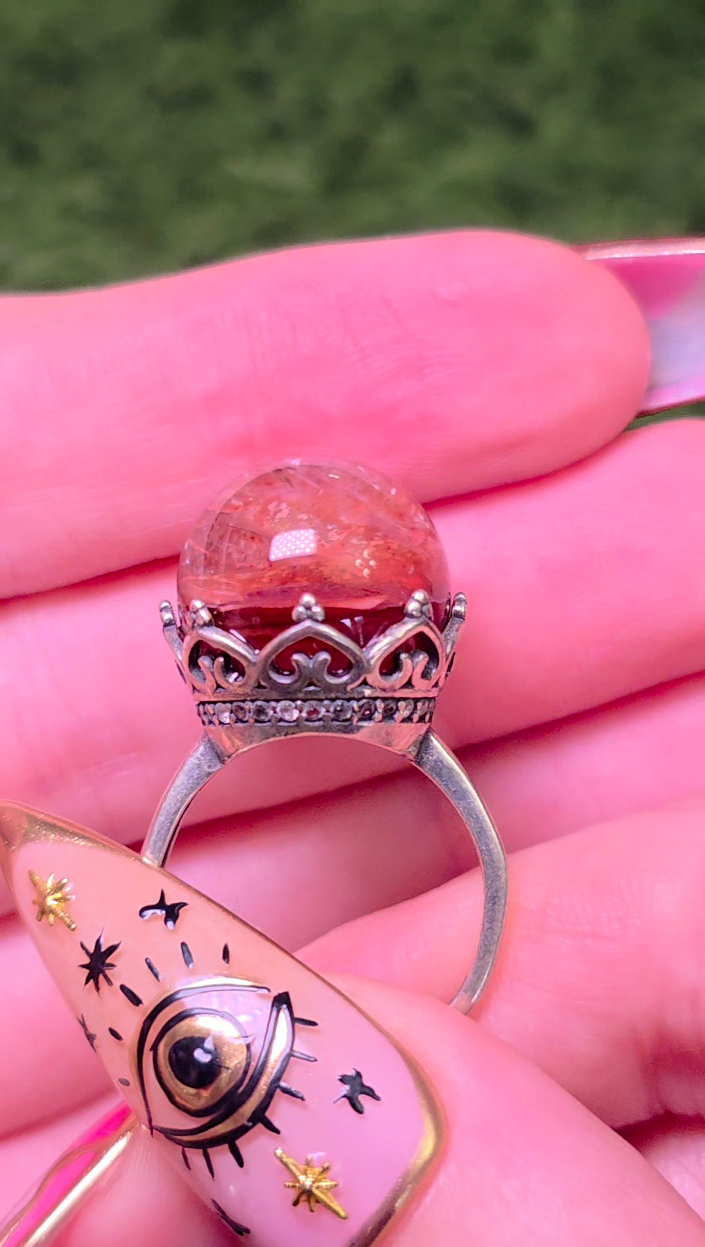 Fire Quartz Sphere Ring 15mm
