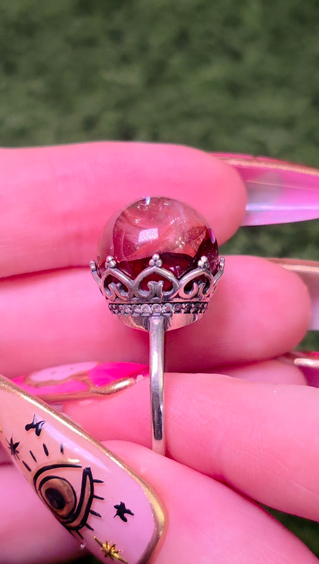 Fire Quartz Sphere Ring 15mm