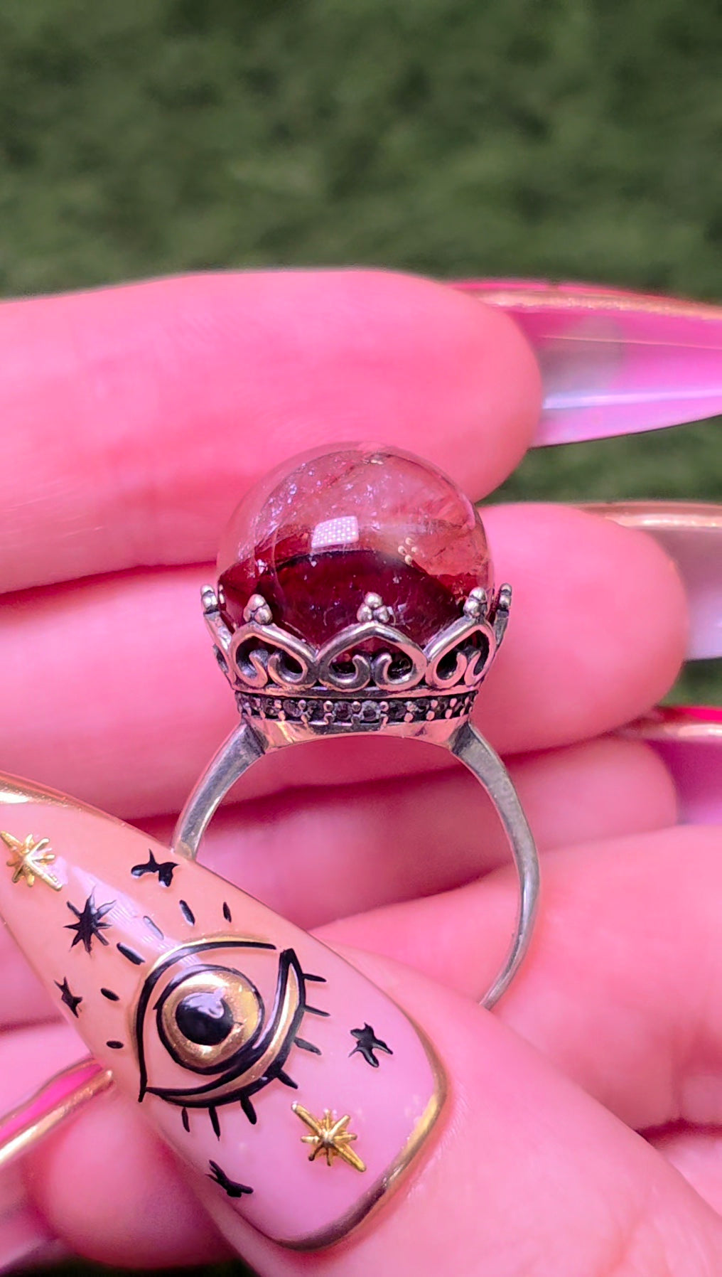 Fire Quartz Sphere Ring 15mm