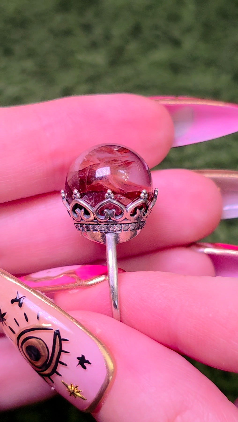 Fire Quartz Sphere Ring 15mm