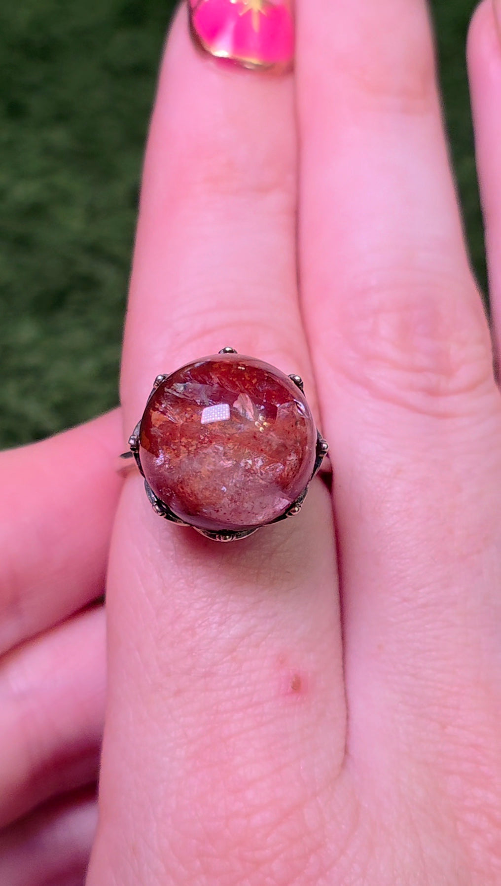 Fire Quartz Sphere Ring 15mm
