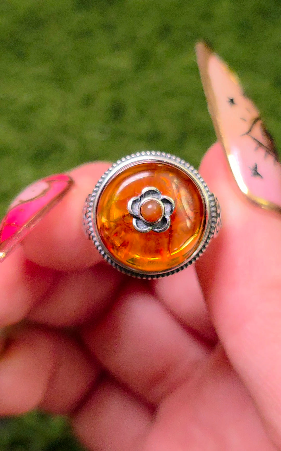 Baltic Amber and Carnelian Ring