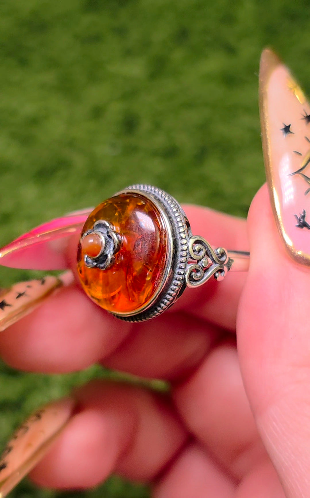 Baltic Amber and Carnelian Ring