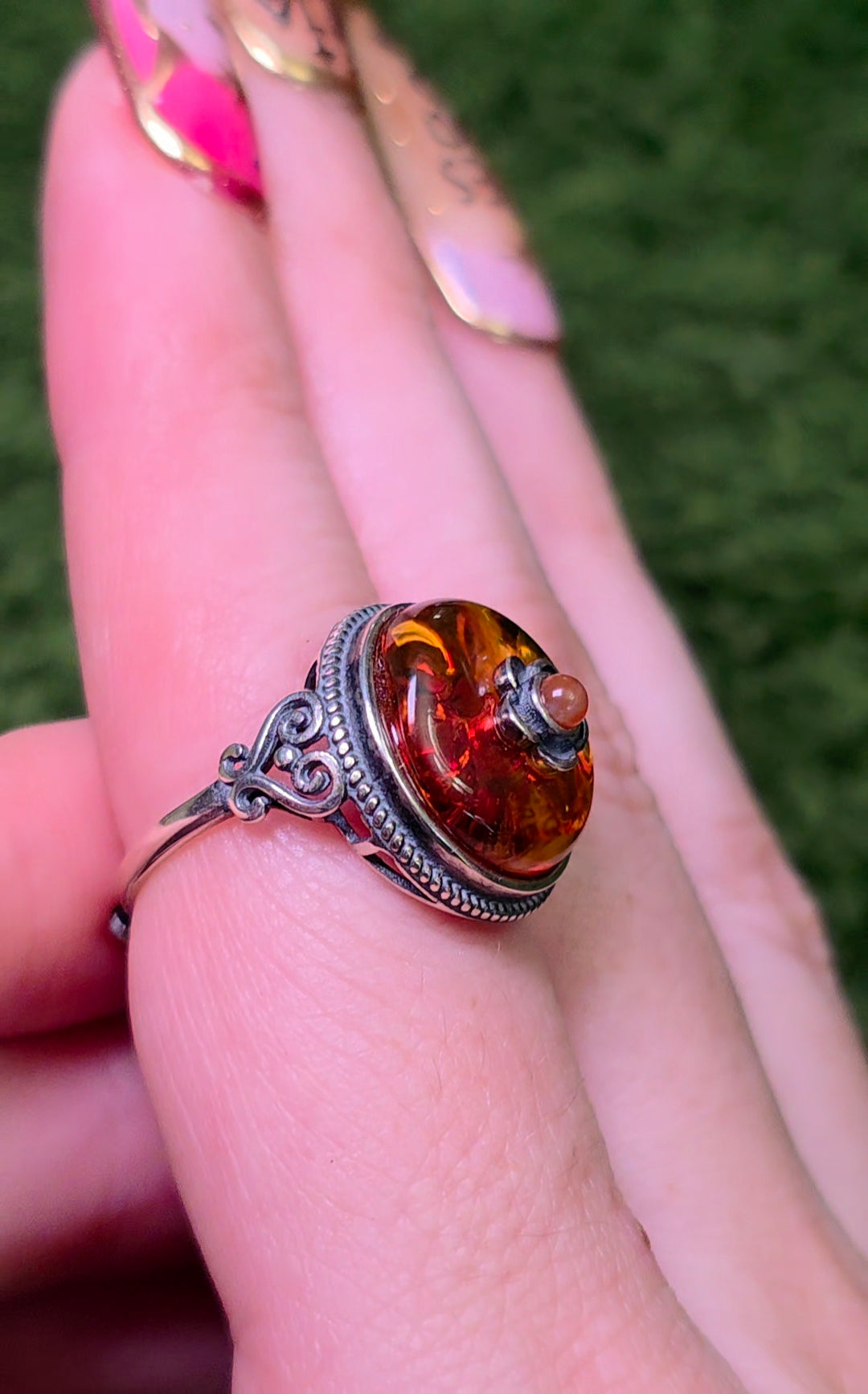Baltic Amber and Carnelian Ring